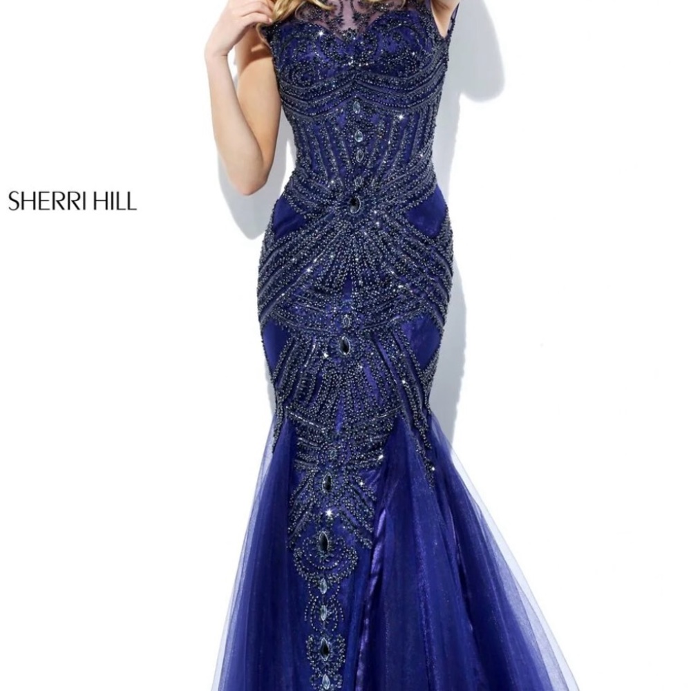 Sherri Hill beaded dress with cap sleeves and tulle mermaid skirt